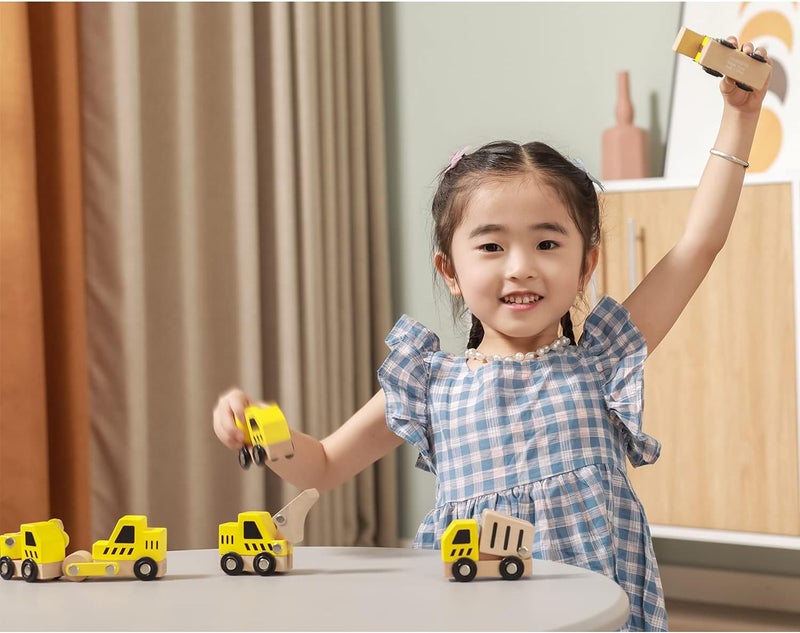 Viga Eitech Viga 6 Wooden Construction Vehicles Set - Childrens Push Along Play Trucks - Image 3